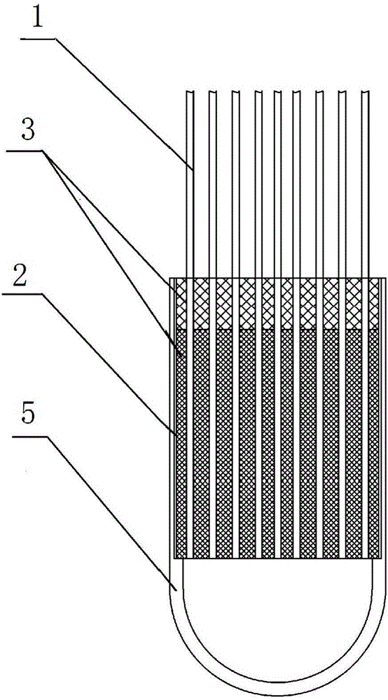 Adhesive sealing method and packaging device for hollow fiber curtain type membrane element