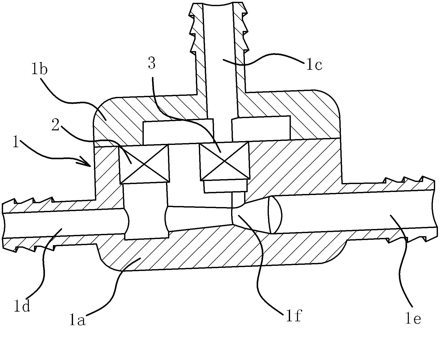 Carbon tank three-way connecting device and connecting structure thereof in supercharged gasoline motor car