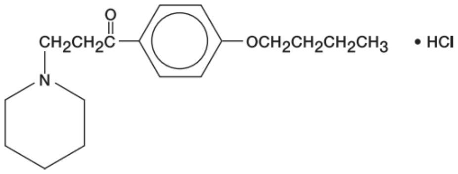 Pharmaceutical composition containing 4-butoxy-beta-piperidinyl propiophenone compound as well as preparation method and application of pharmaceutical composition