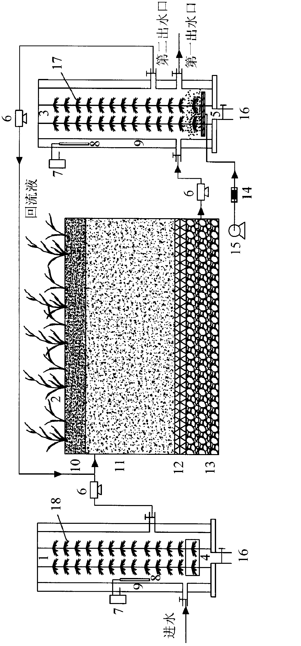 Method for treating sewage by organism-soil infiltration and device for realizing method