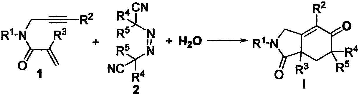 Free radical cyclization reaction method of 1, 6-enyne compound and azoalkyl nitrile