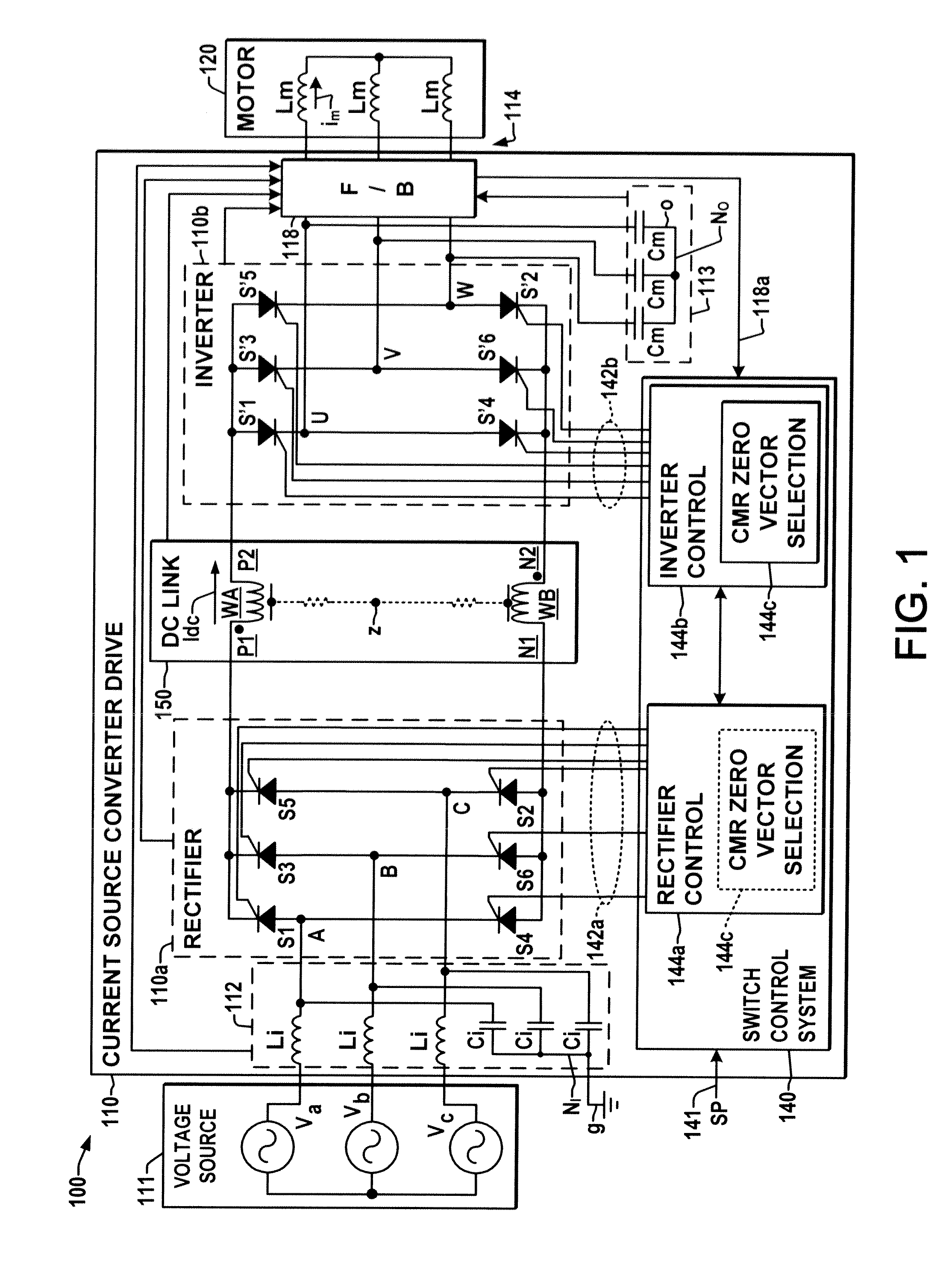 Common mode voltage reduction apparatus and method for current source converter based drive