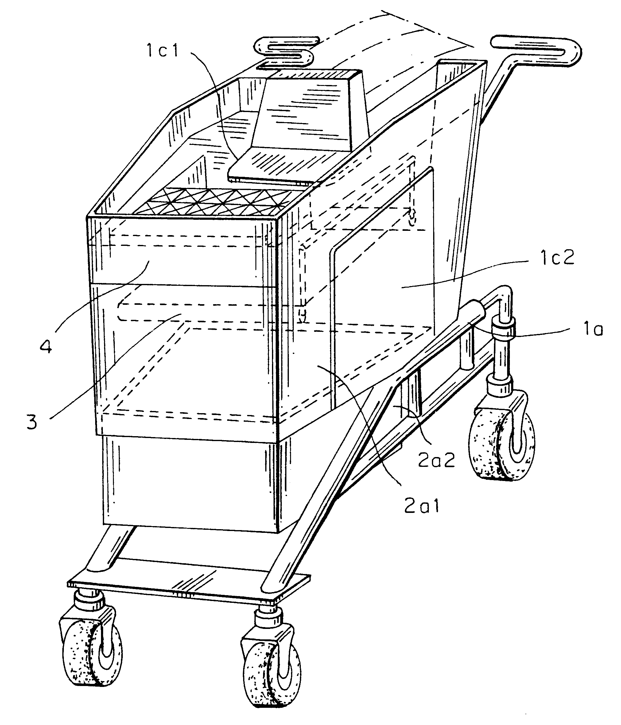 Computerized shopping cart with storage and distribution system, for supermarket use