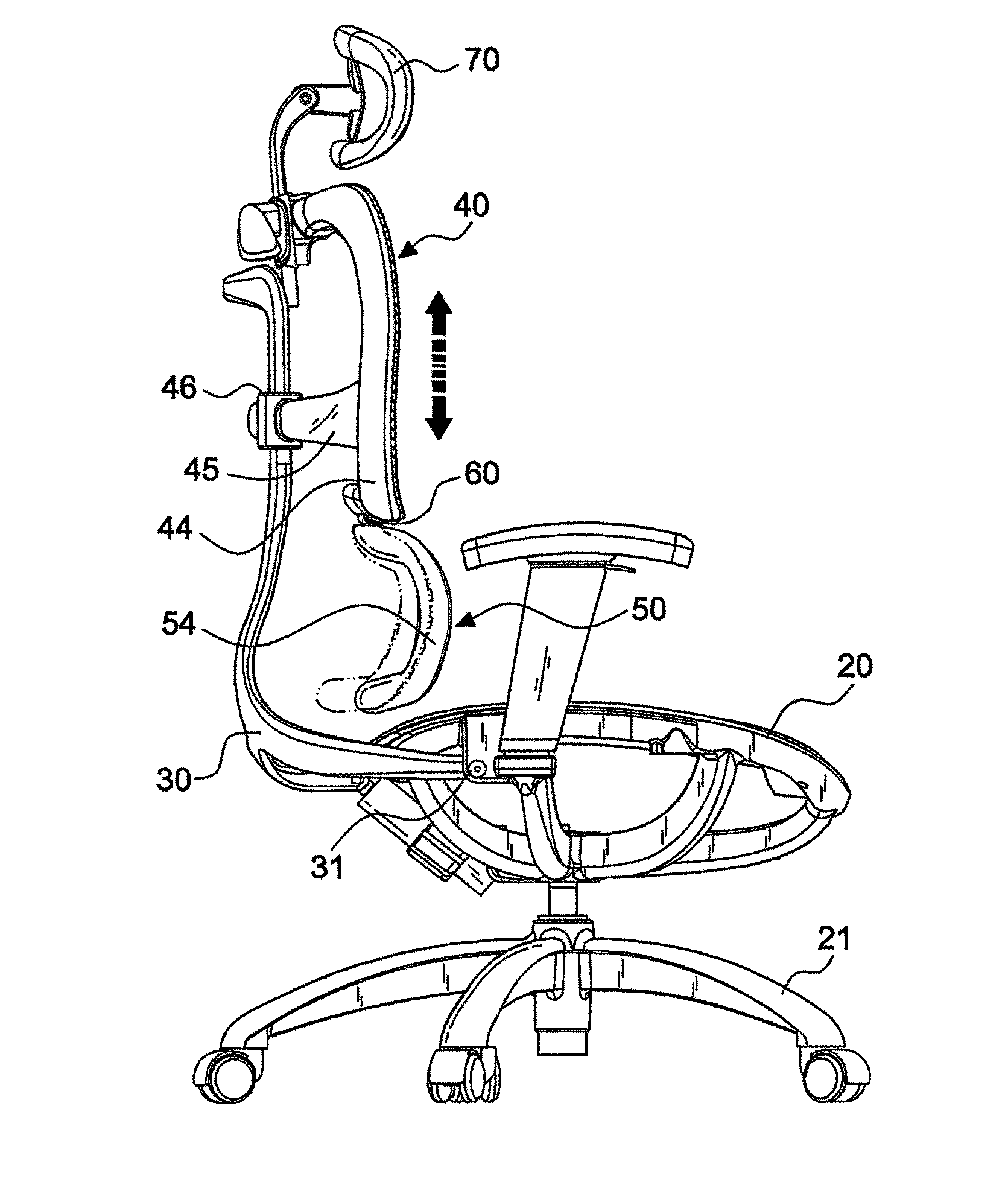 Automatic waistrest adjusting device for office chairs