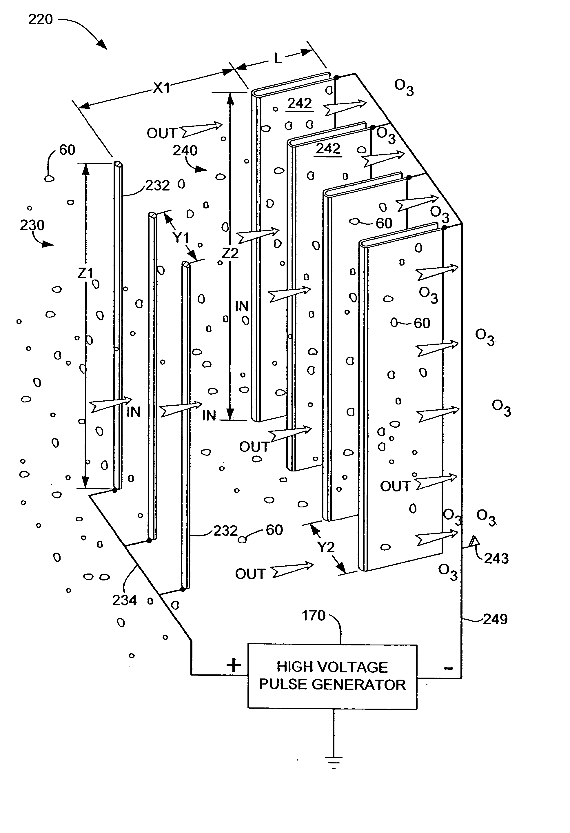 Air conditioner device with trailing electrode