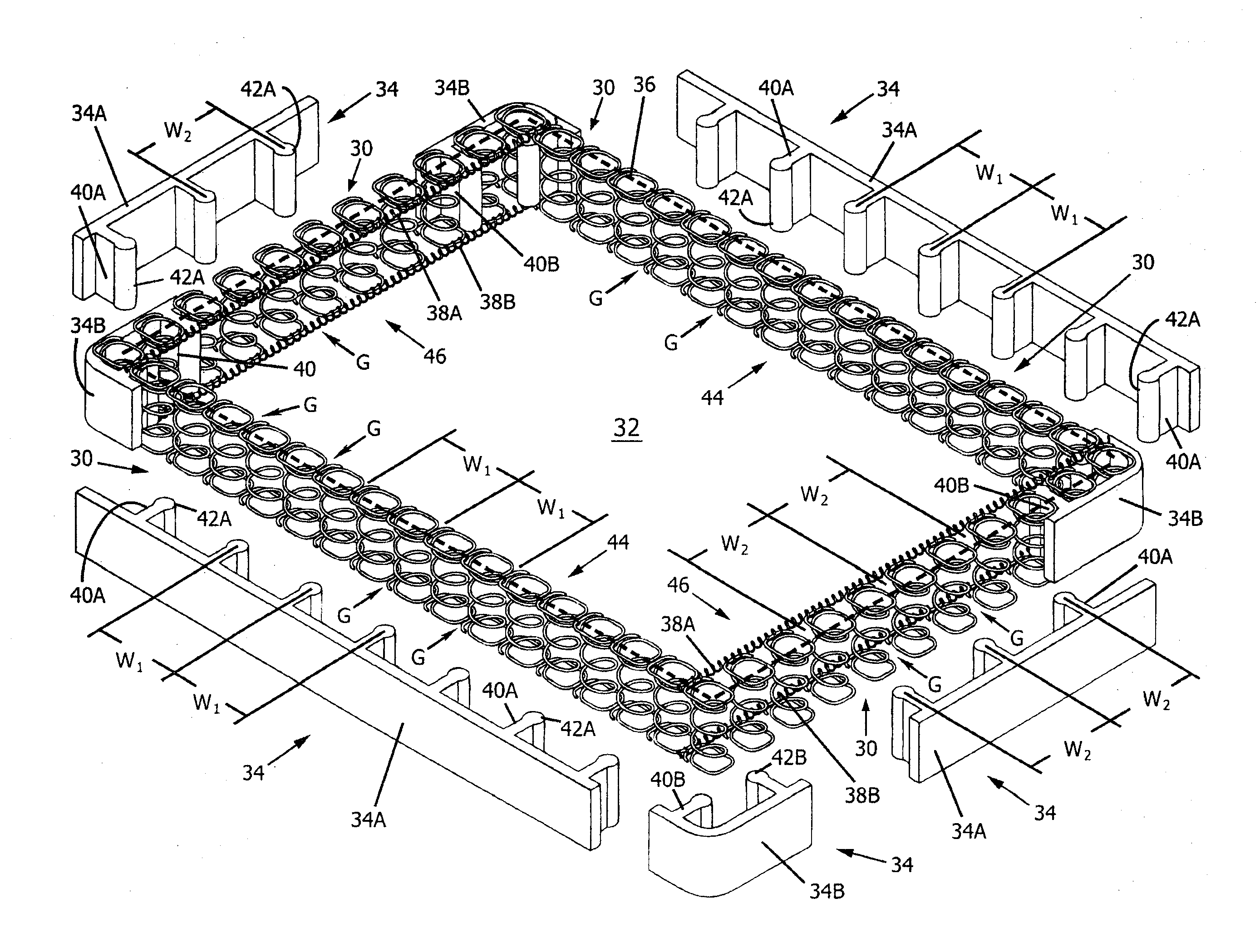 Expandable edge-support members, assemblies, and related methods, suitable for bedding and seating applications and innersprings