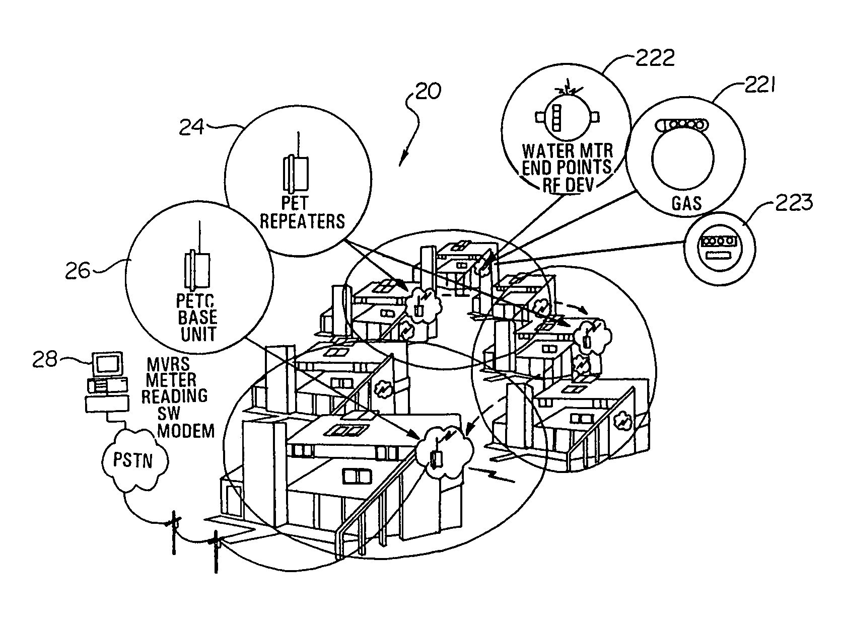 Spread spectrum meter reading system utilizing low-speed/high-power frequency hopping