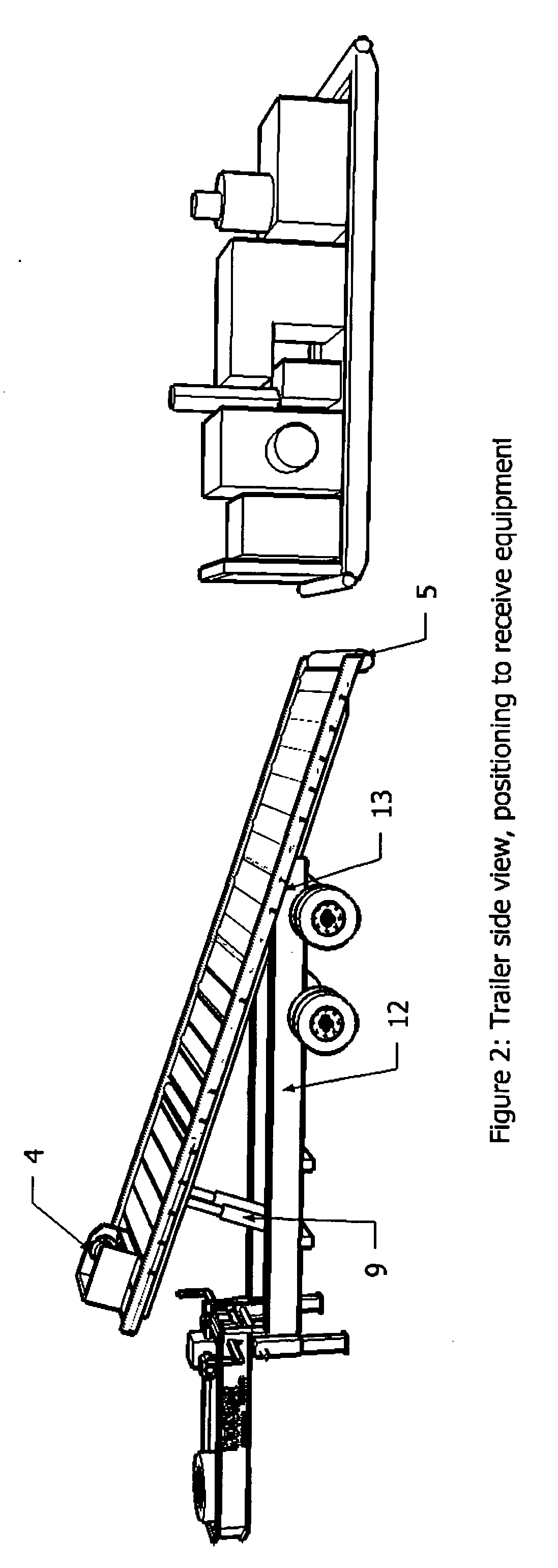 Tilting Flatbed Trailer for Loading, Transporting, Unloading and Placement of Heavy Field Equipment