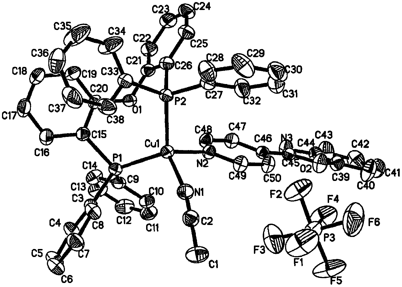 Tetrahedral cuprous complex luminescent material containing oxazolyl pyridine ligands