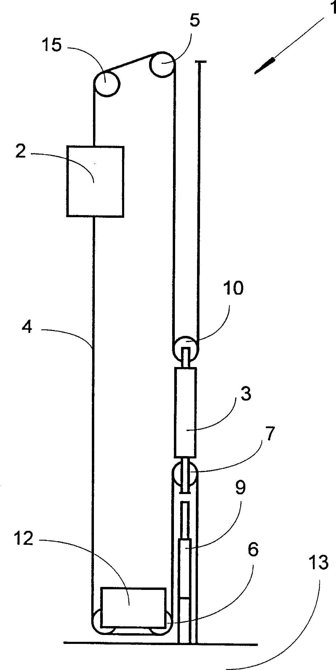 Pendant for compensating elevator and device for compensating rope extension