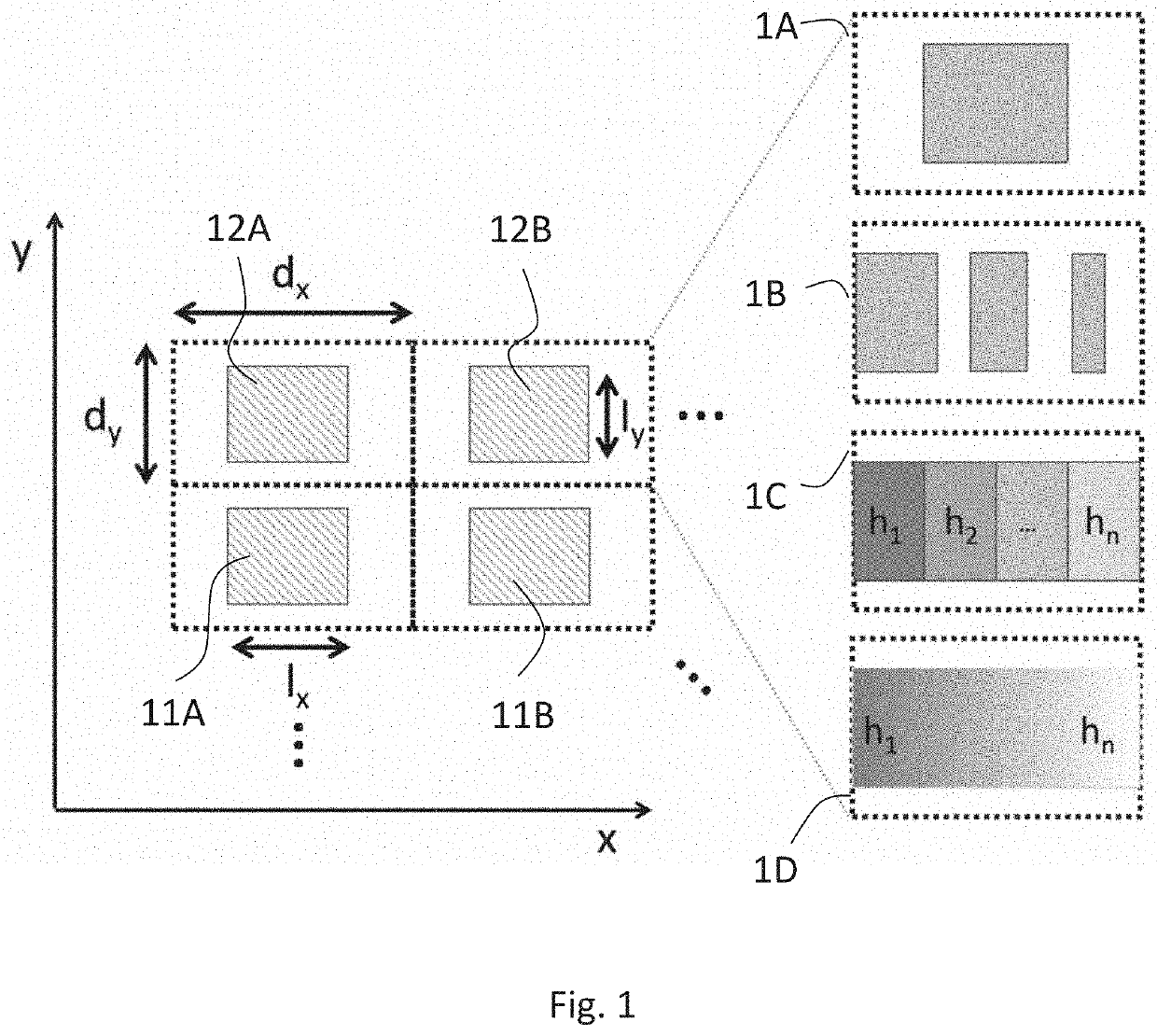 Diffractive grating with variable diffraction efficiency and method for displaying an image