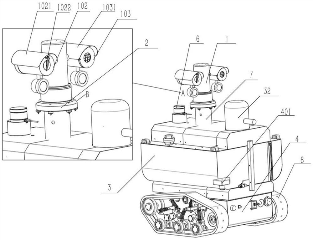 Fire-fighting and fire-extinguishing reconnaissance robot for hazardous chemical space