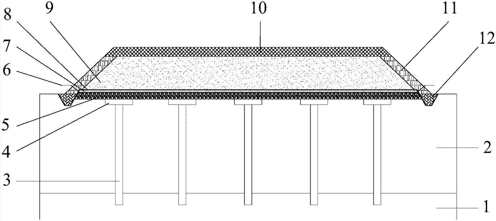 Soft soil foundation high fill embankment for effectively controlling post-construction settlement and construction method