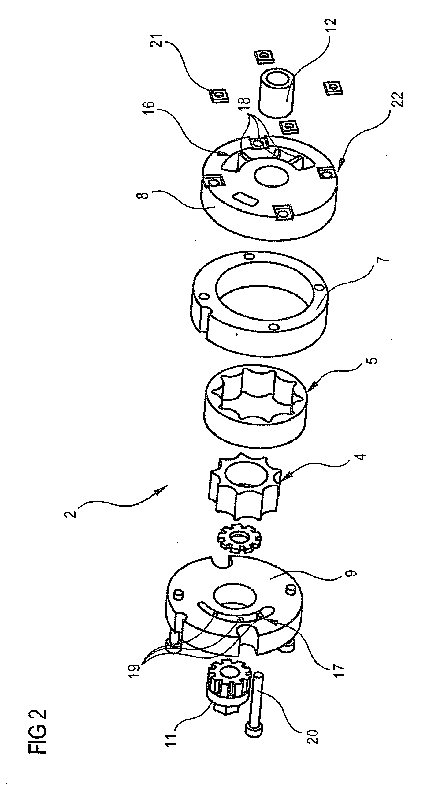 Internal gear-wheel pump comprising reinforced channels