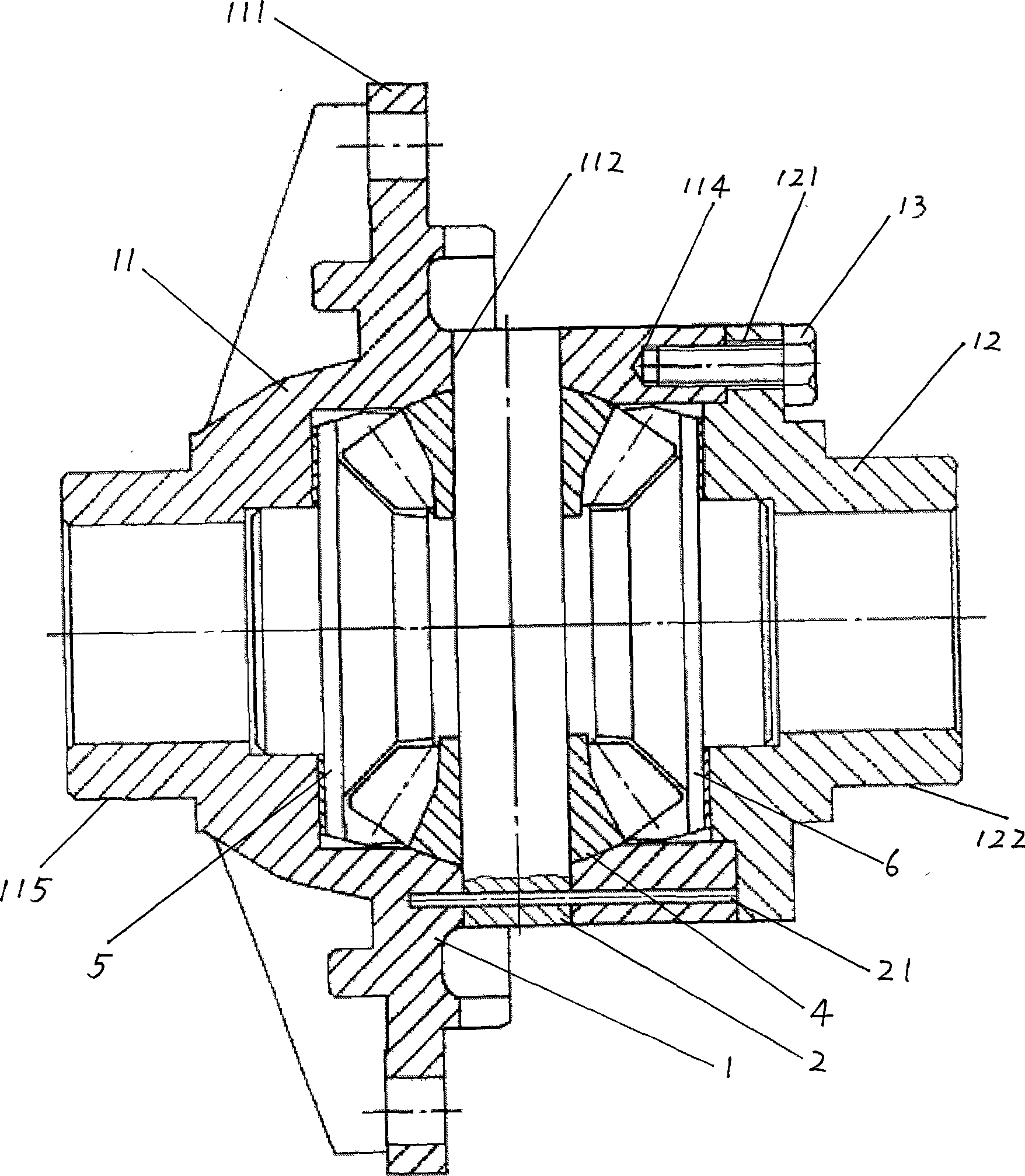 Differential gear with high bearing capacity