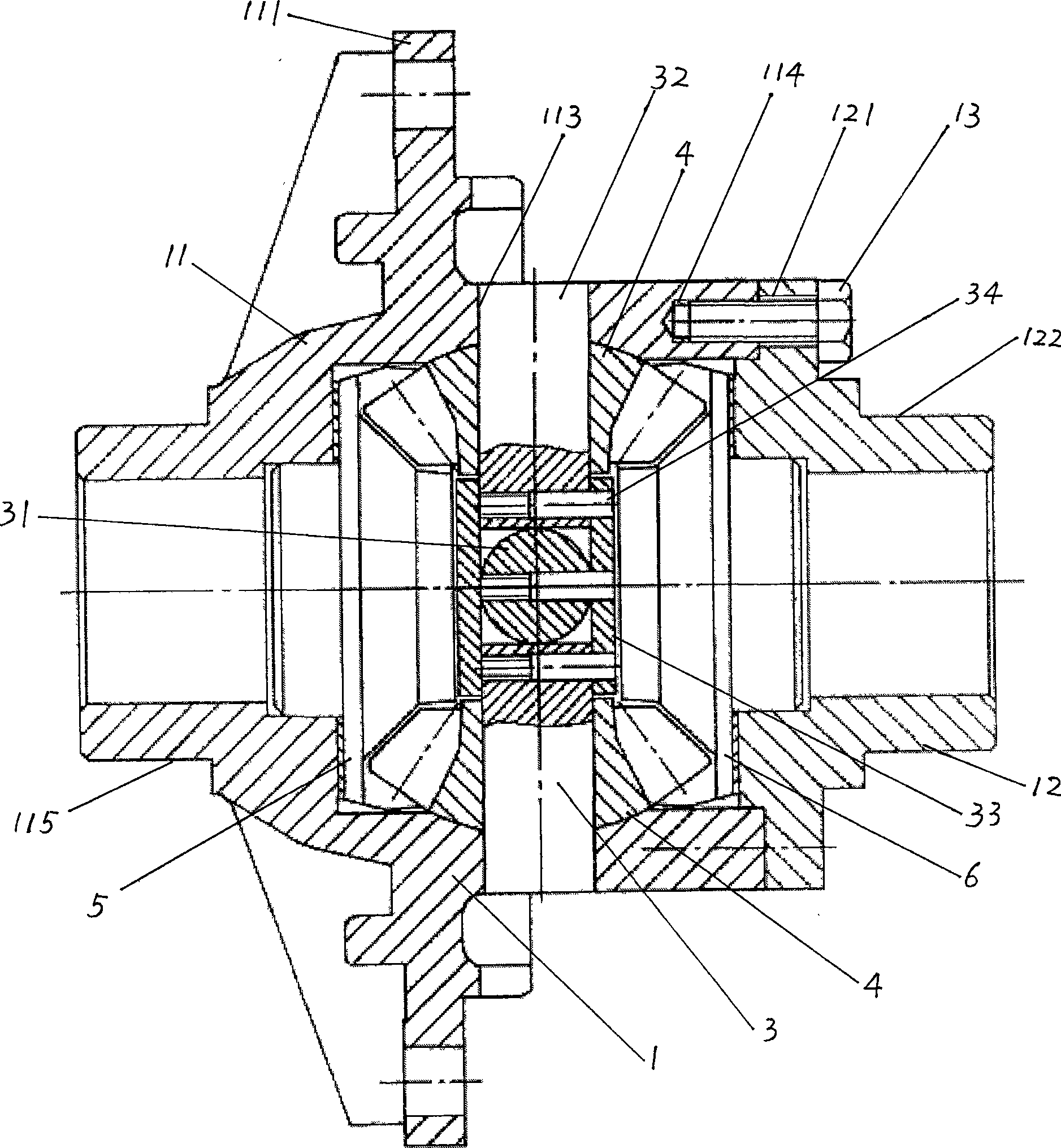 Differential gear with high bearing capacity
