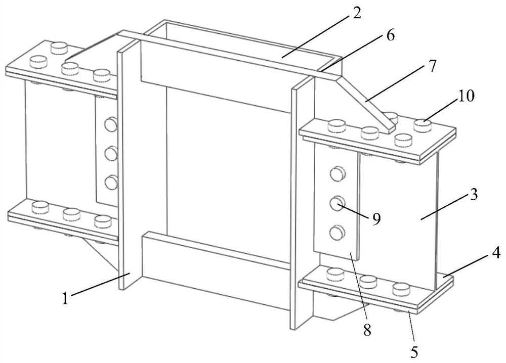 Steel beam bolting joint structure of vertical core-penetrating plate type concrete filled steel tubular column