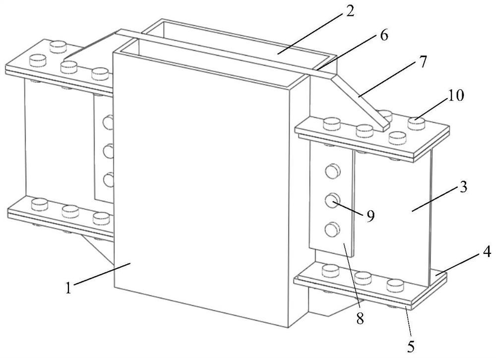 Steel beam bolting joint structure of vertical core-penetrating plate type concrete filled steel tubular column