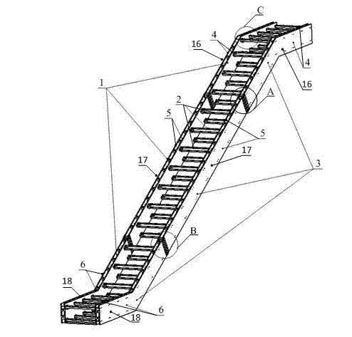 Integral type escalator supporting frame