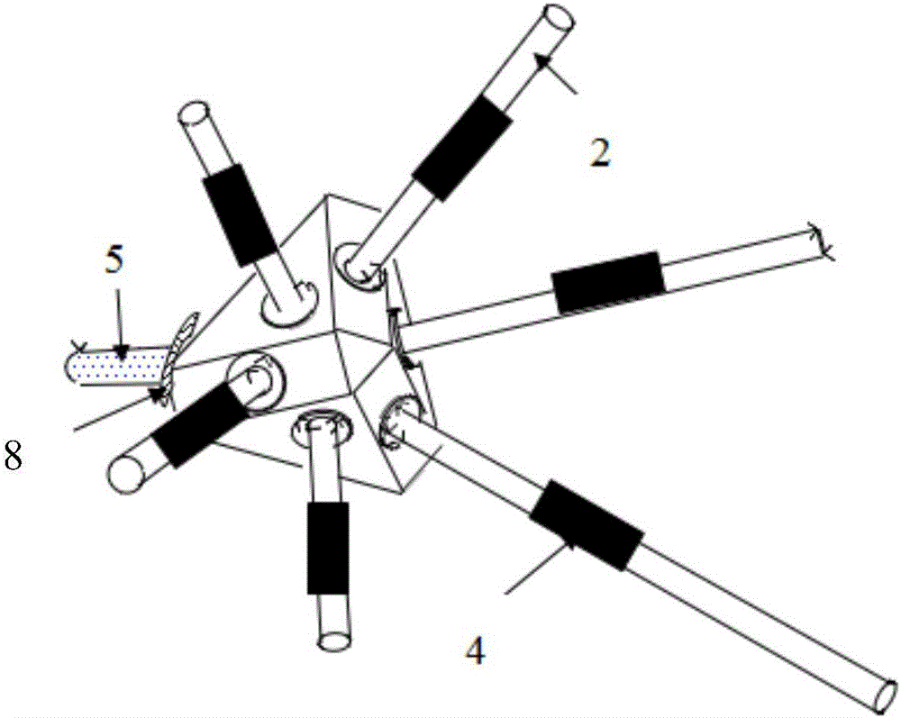 Three-dimensional strain rosette apparatus based on octahedron and test method