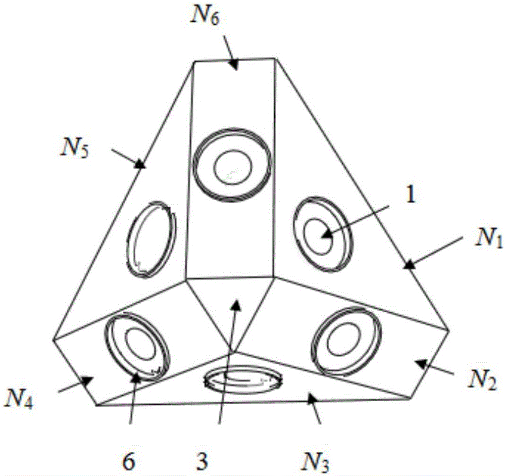 Three-dimensional strain rosette apparatus based on octahedron and test method