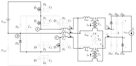 Method for asymmetrically controlling simplified-type three-phase three-level direct-current converter