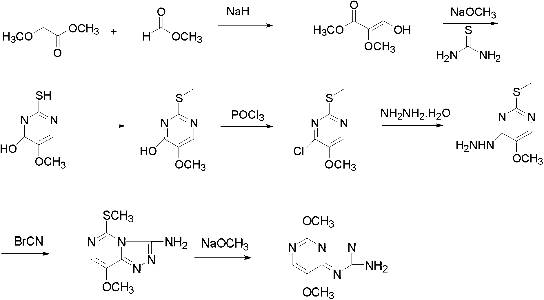 Synthesizing method of 2-amino-5,8-dimethoxy[1,2,4]-triazolo[1,5-c]-pyrimidine