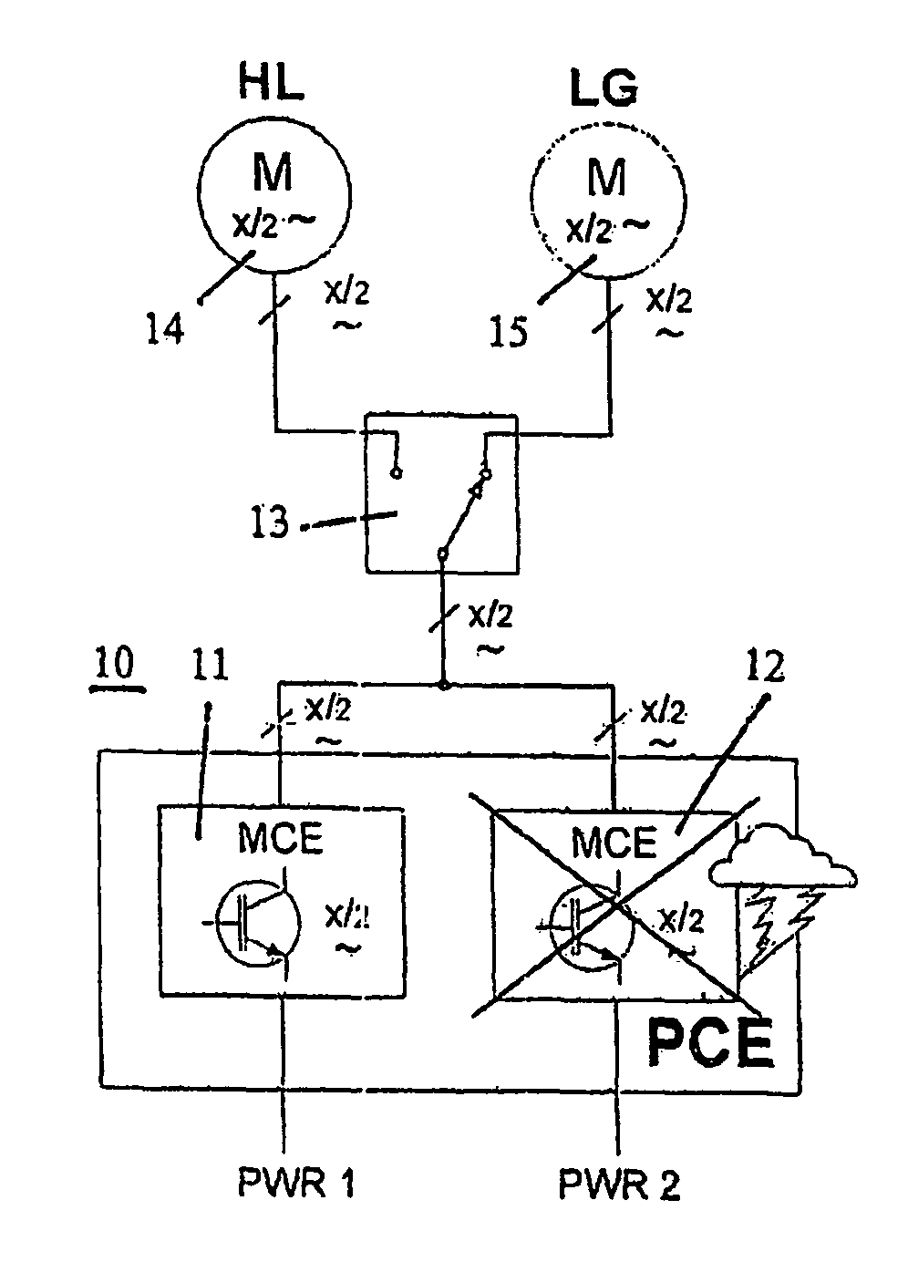 Method and device for redundantly supplying several electric servomotors or drive motors by means of a common power electronics unit