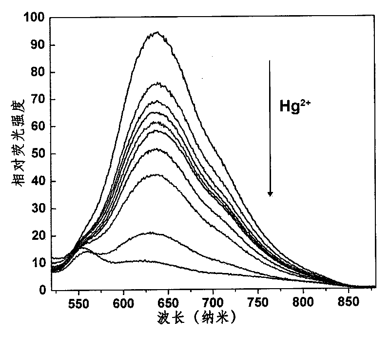Fluorescent detection probe for mercury ions and application method thereof