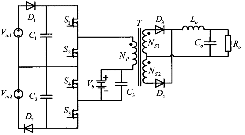 Four-port direct-current converter and control method thereof