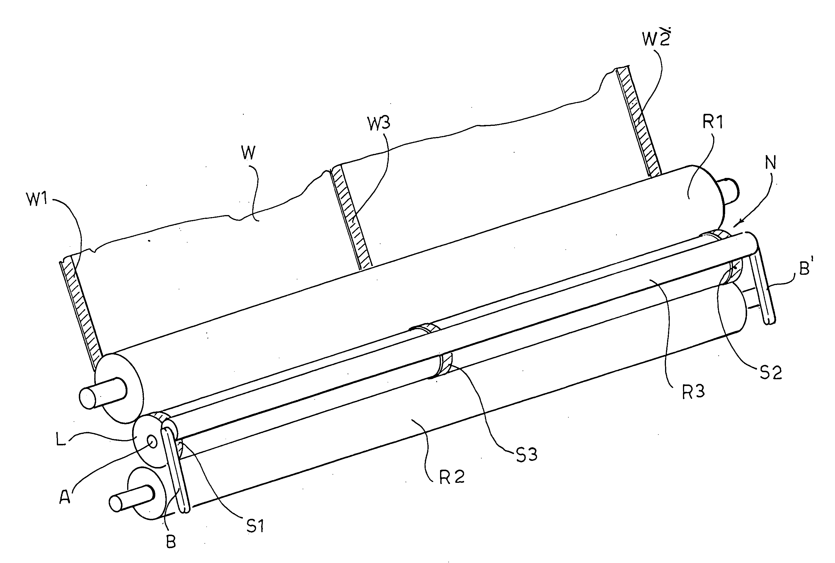 Device and method for stiffening a web destined to be wound in logs