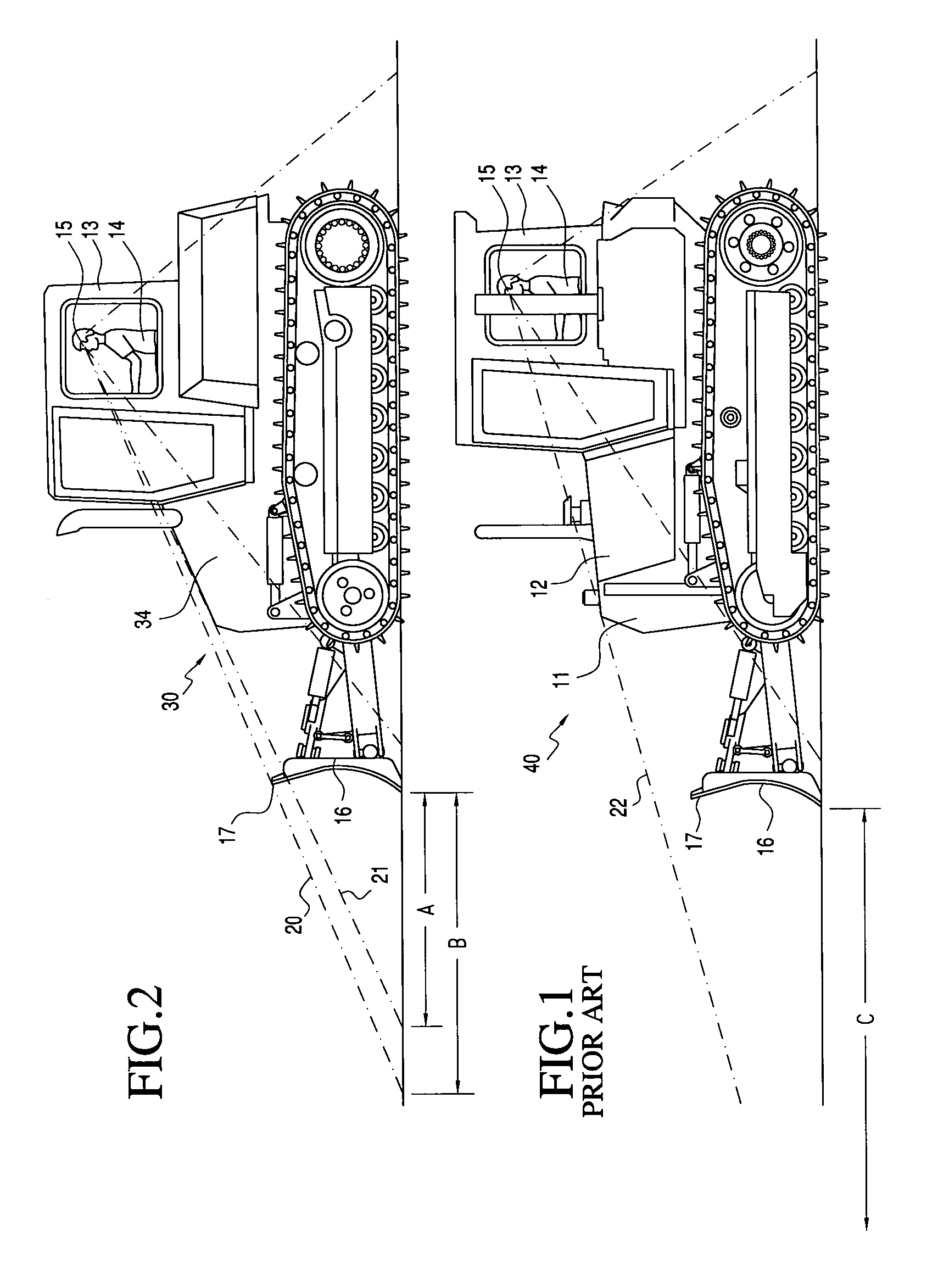 Bulldozer with improved visibility