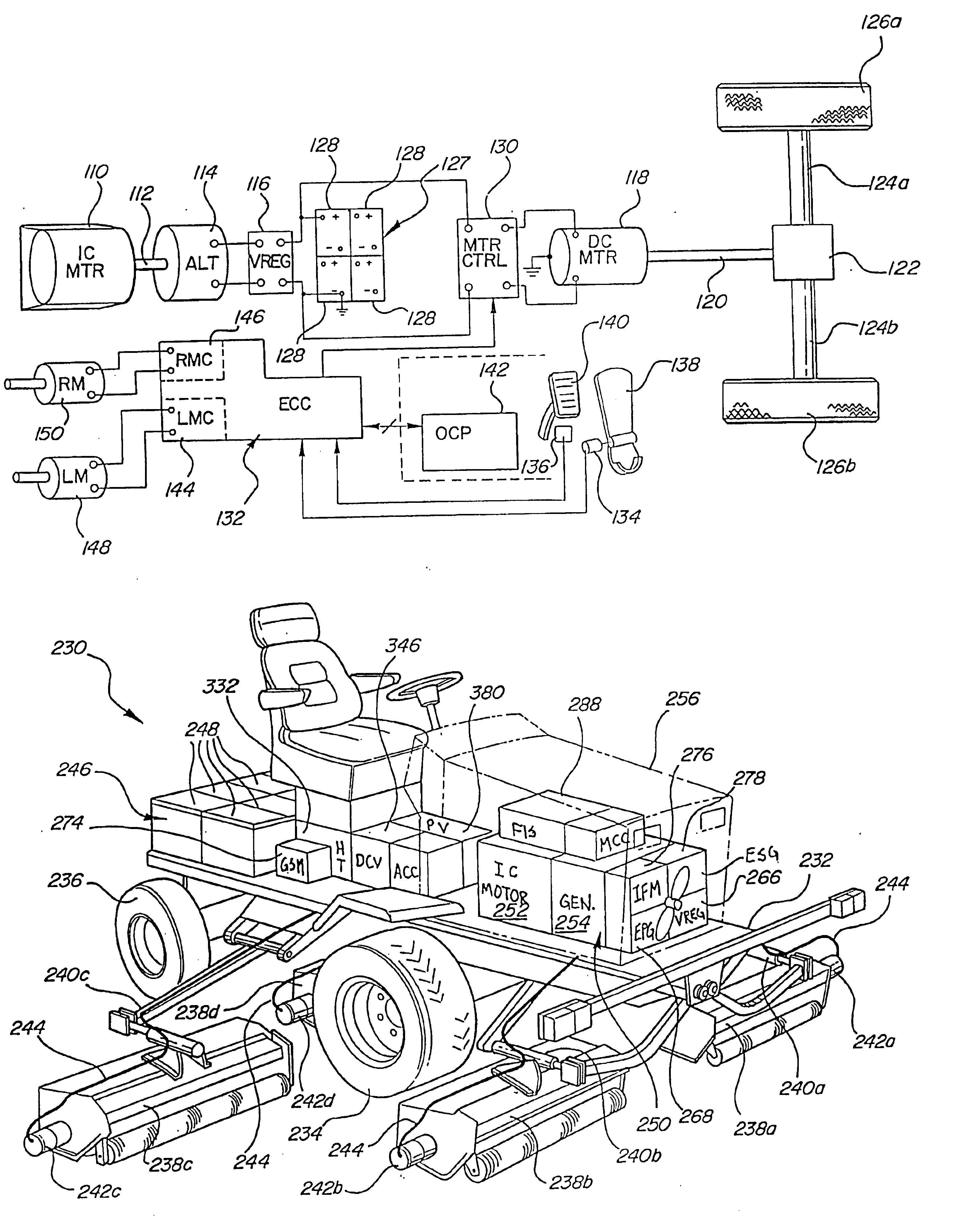 Electric riding mower with motor generator set and noise abatement