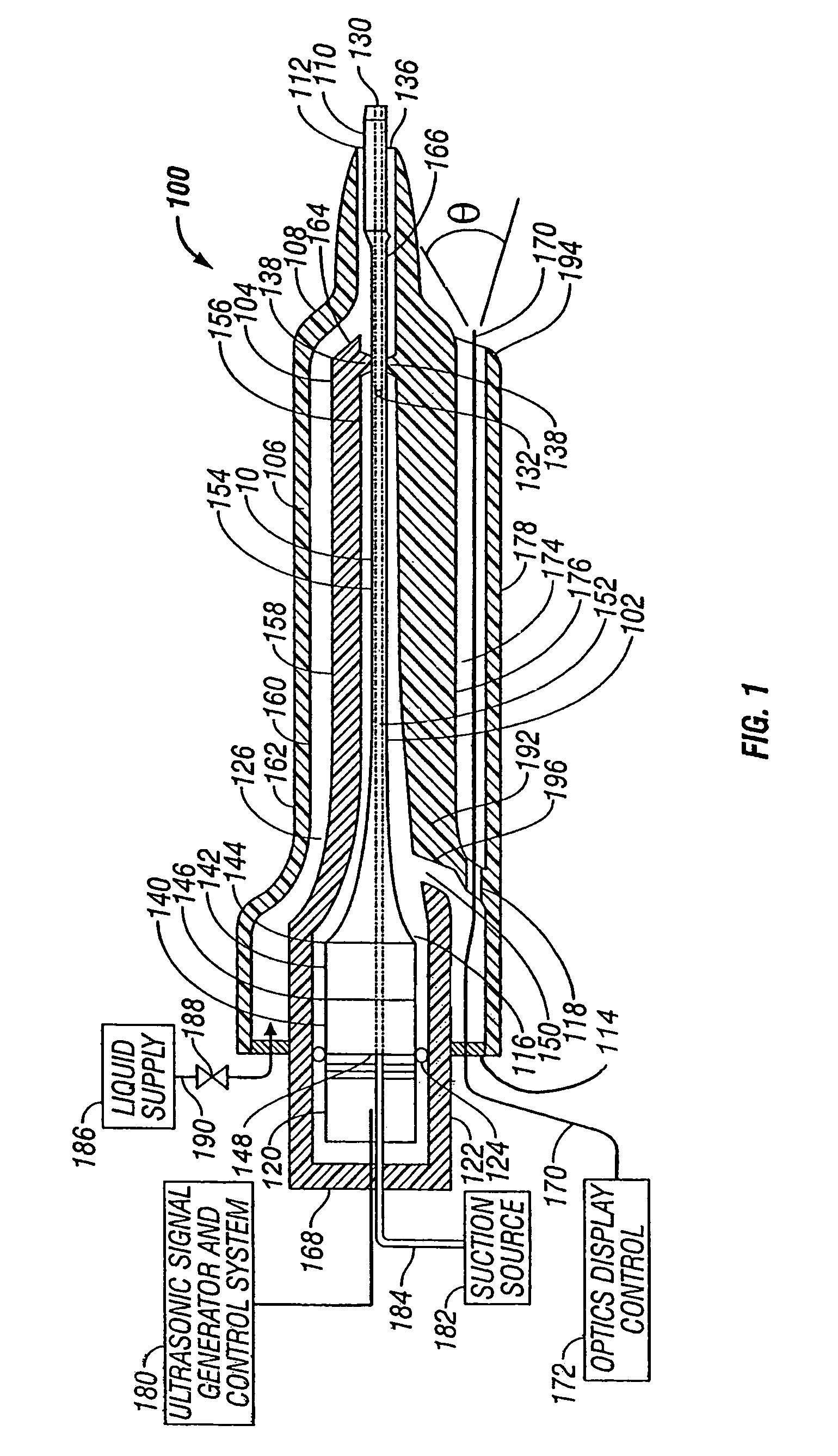 Endoscopic ultrasonic surgical aspirator for use in fluid filled cavities