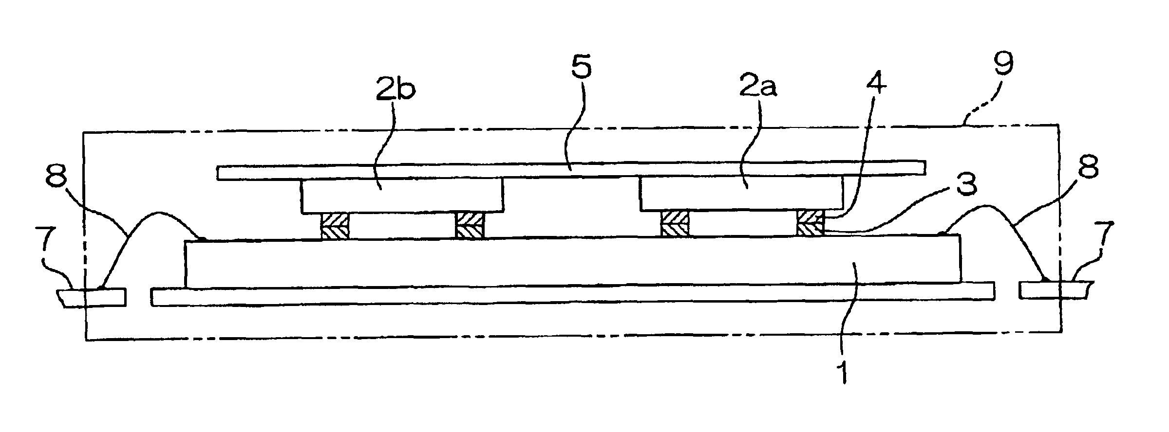 Semiconductor device having a primary chip with bumps in joined registration with bumps of a plurality of secondary chips