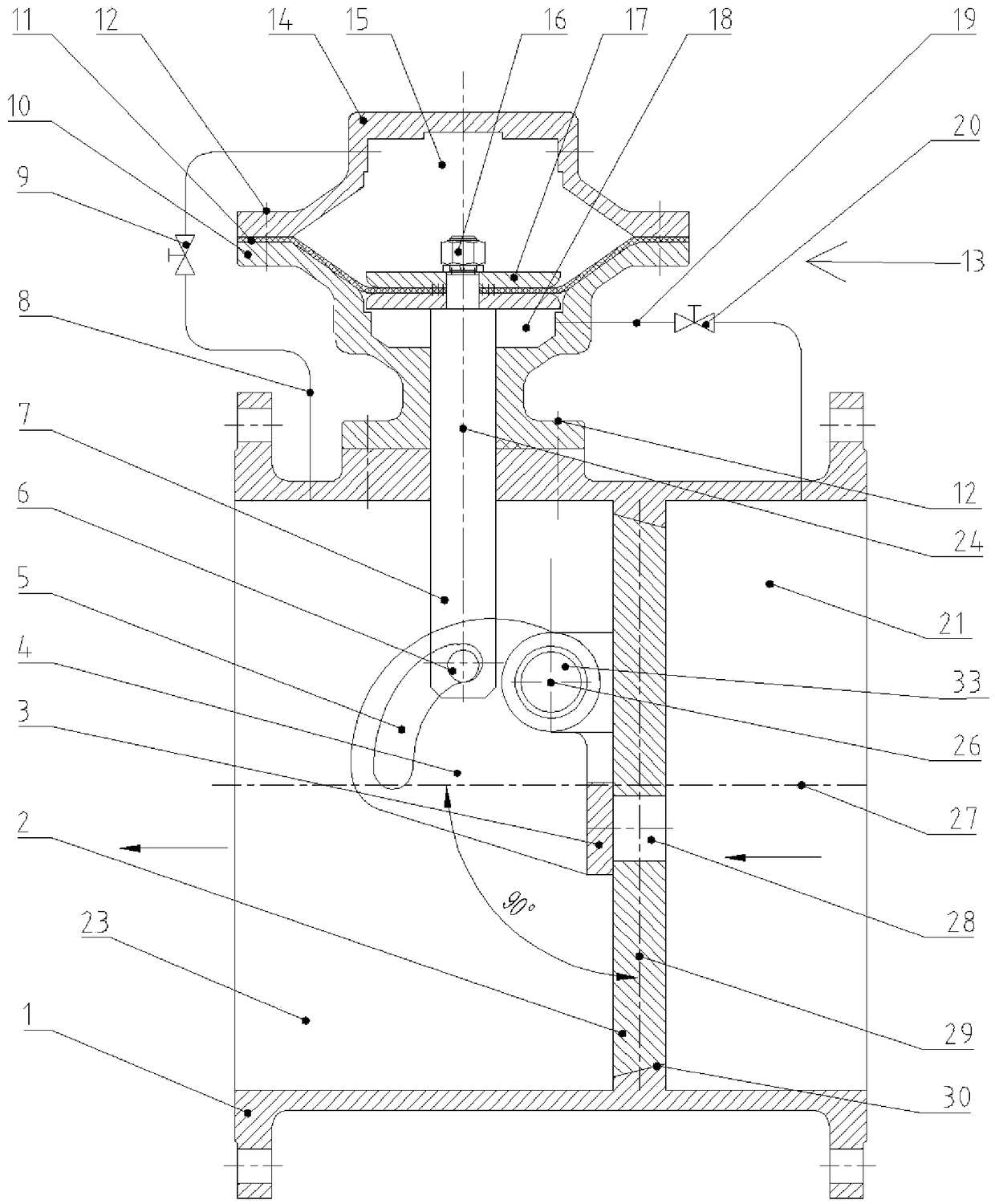 Double-curve pipe force valve