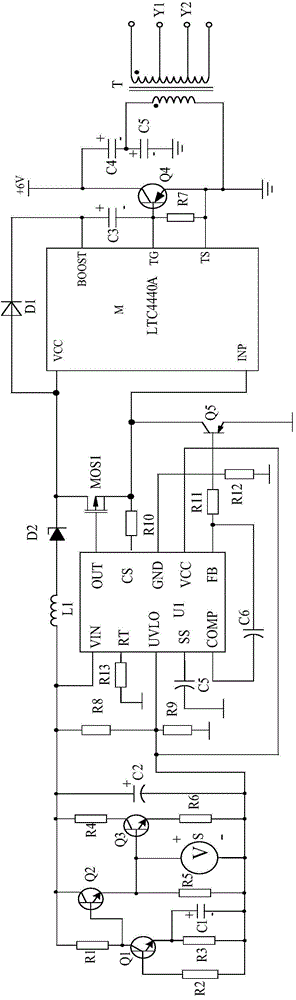 Grid driving system used for LED lamp protection system based on boost voltage stabilizing circuit