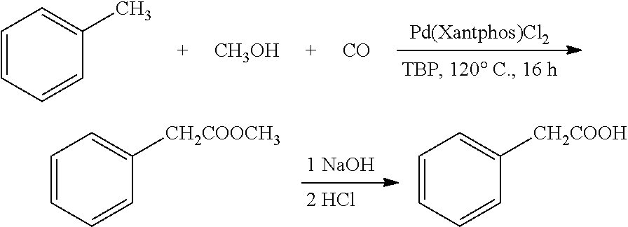 Process for synthesizing phenylacetic acid by carbonylation of toluene