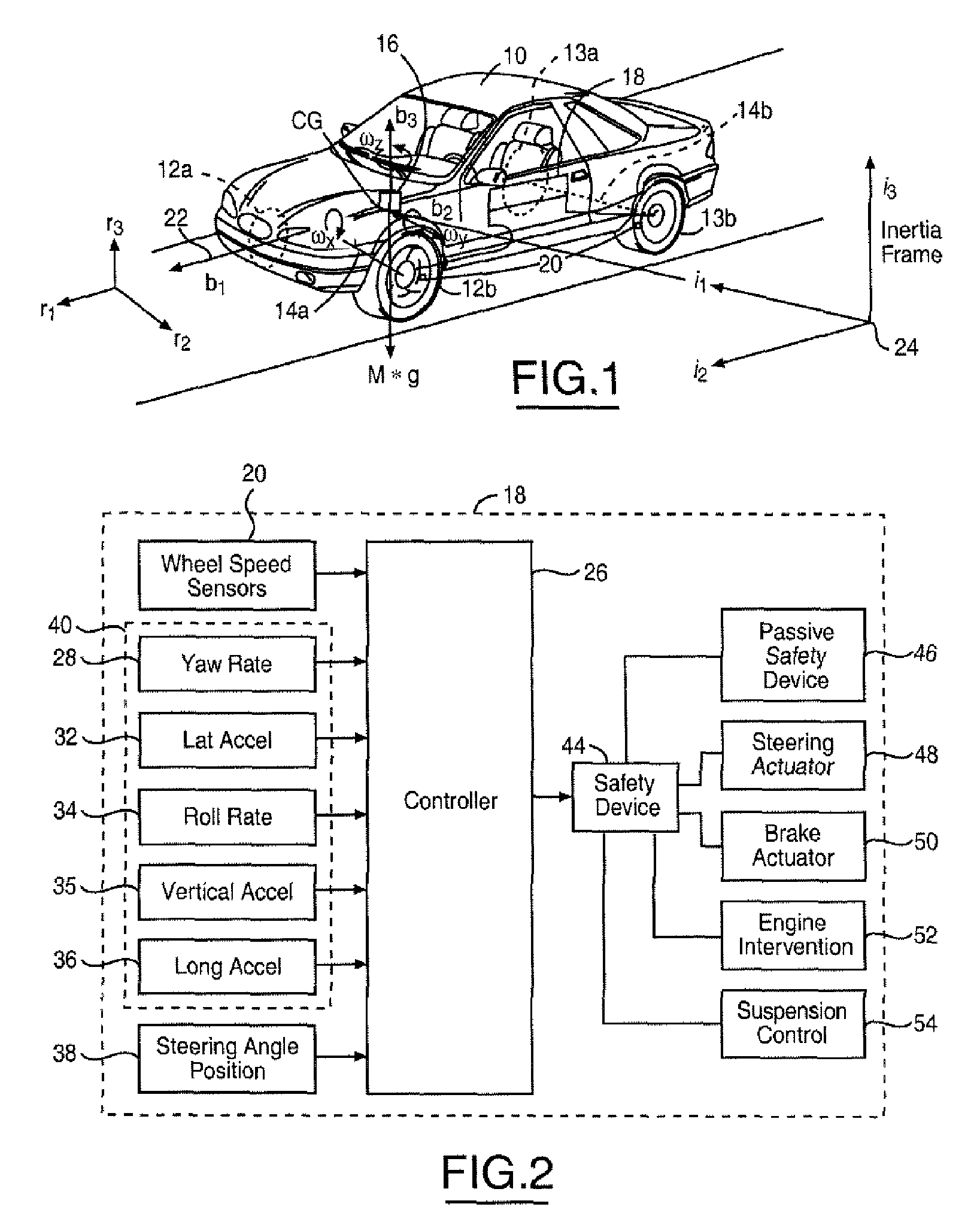 Attitude sensing system for an automotive vehicle relative to the road