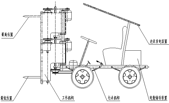 Agricultural light-weight electric straw bale forking and loading vehicle