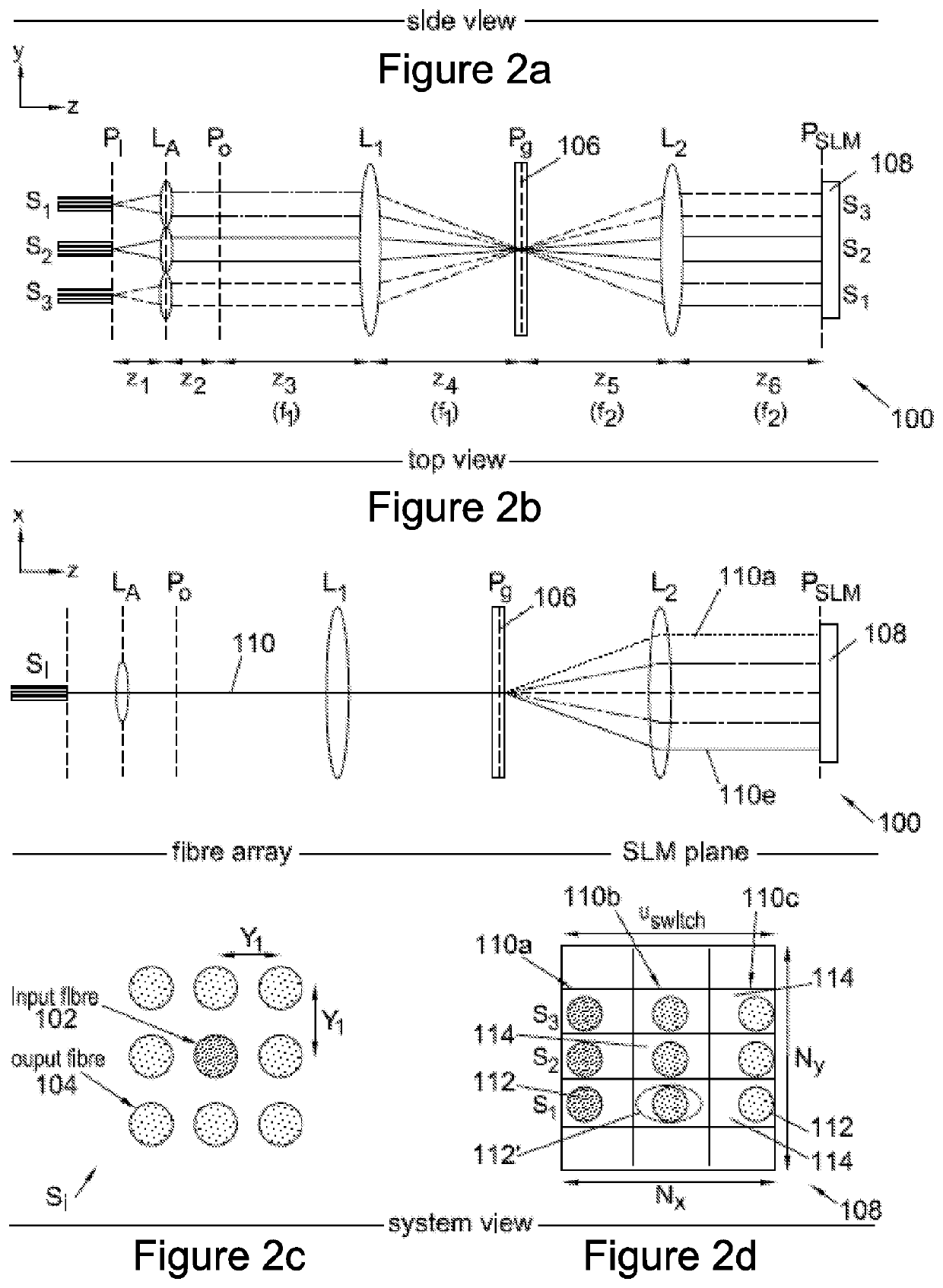 A space-division multiplexed reconfigurable, wavelength selsctive switch