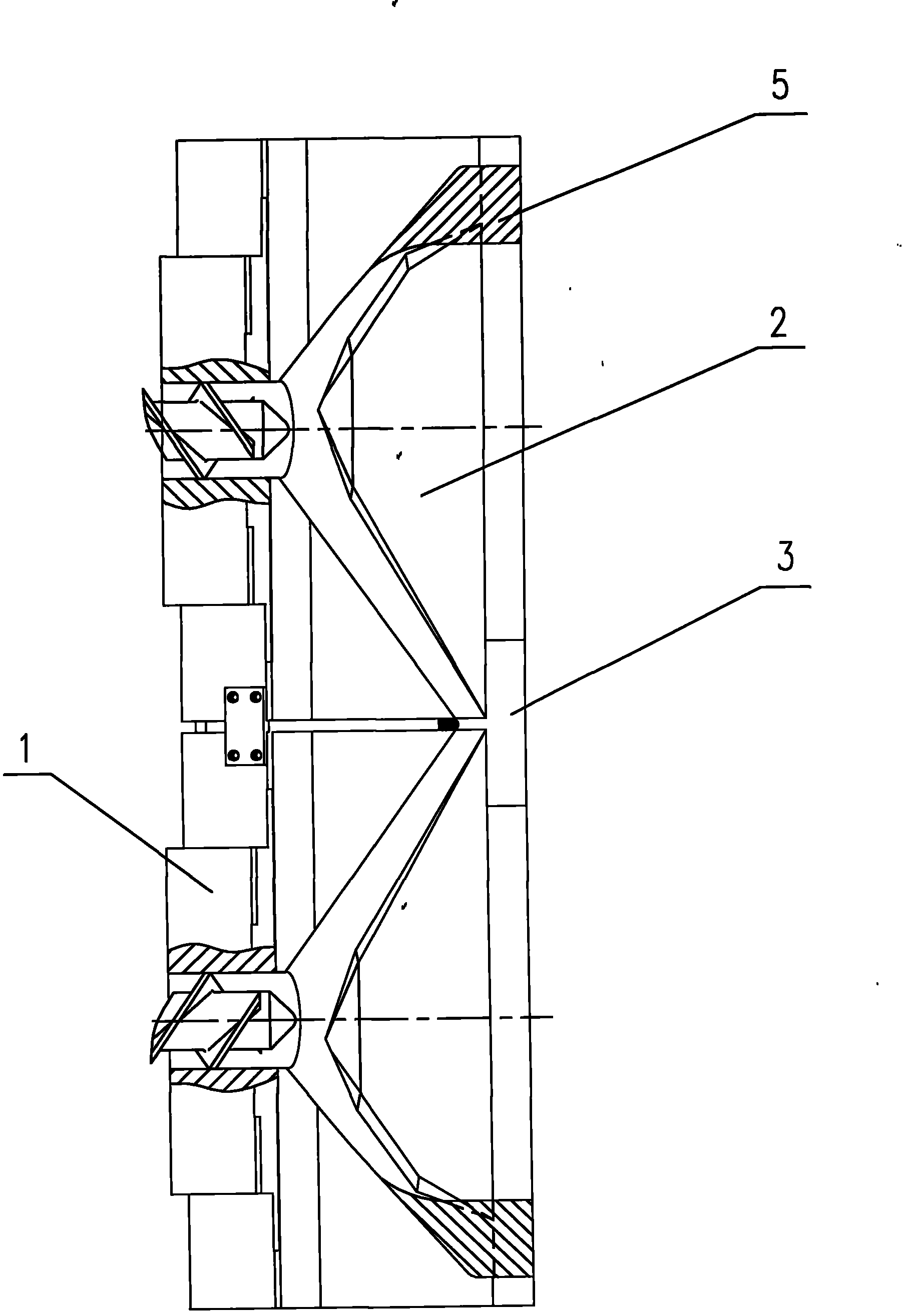 Unsymmetrical compound machine heads of passageway of wide rubber sheet extruder