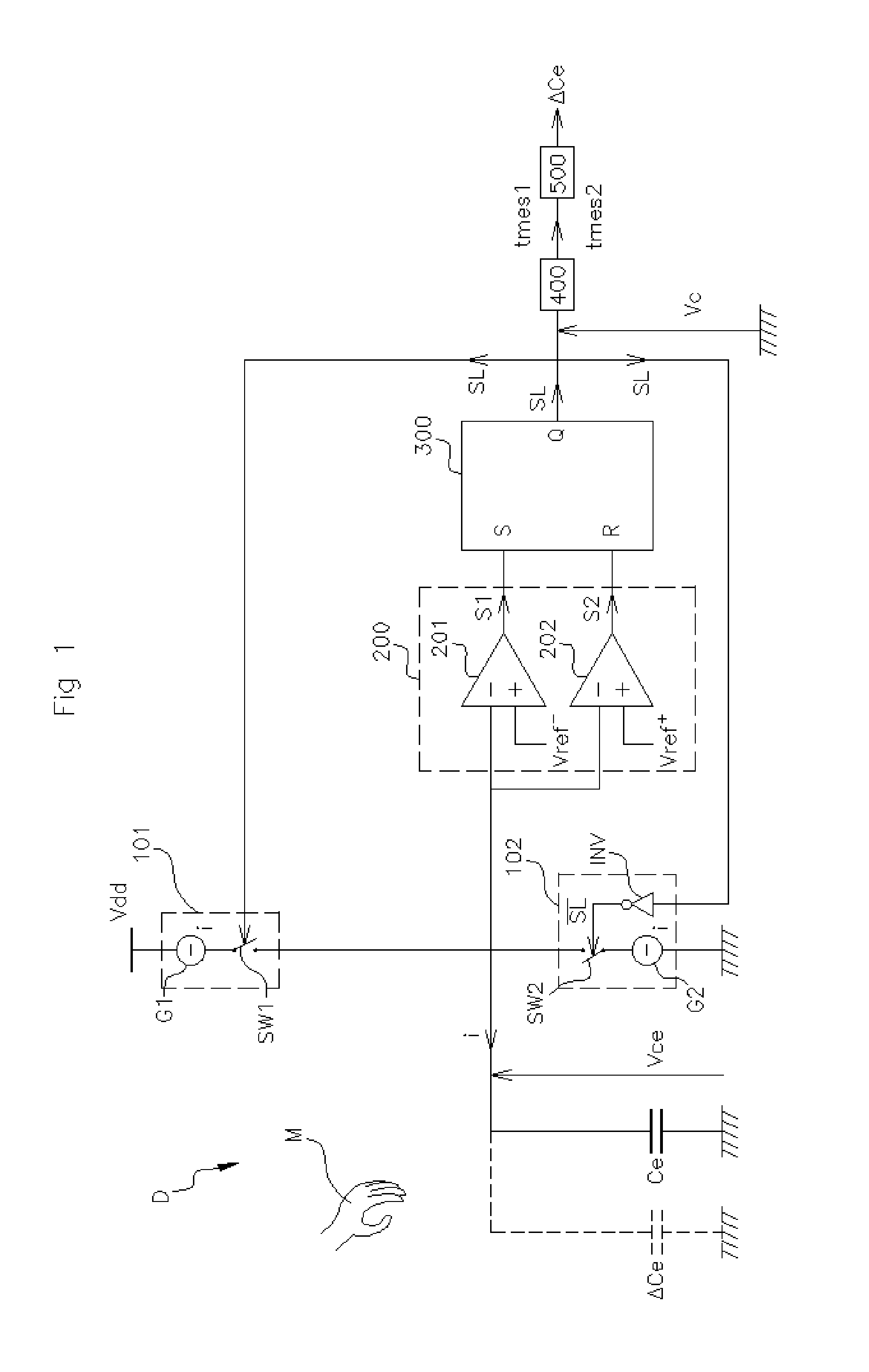 Device for measuring the variation of a capacitance and associated measuring method