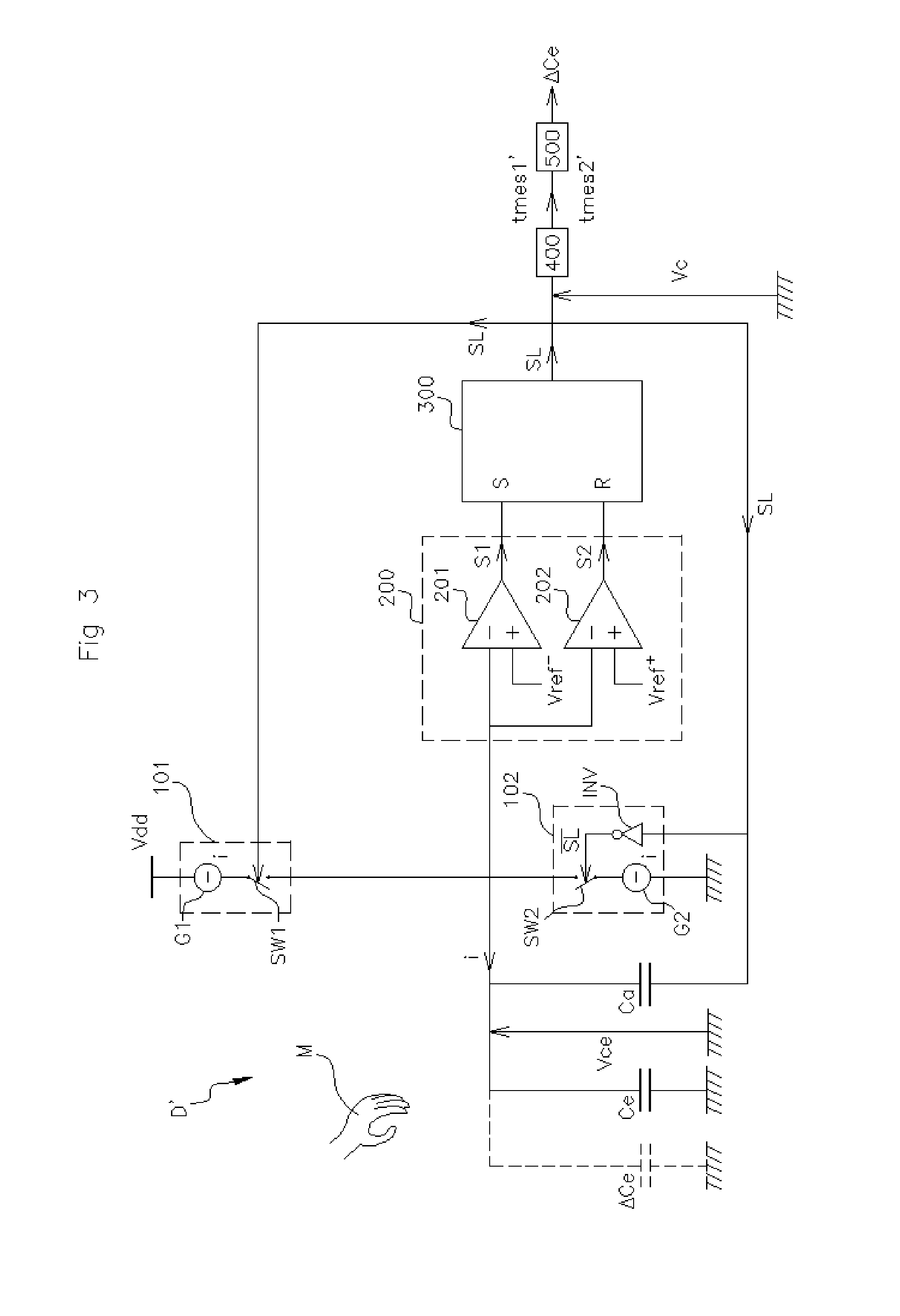 Device for measuring the variation of a capacitance and associated measuring method