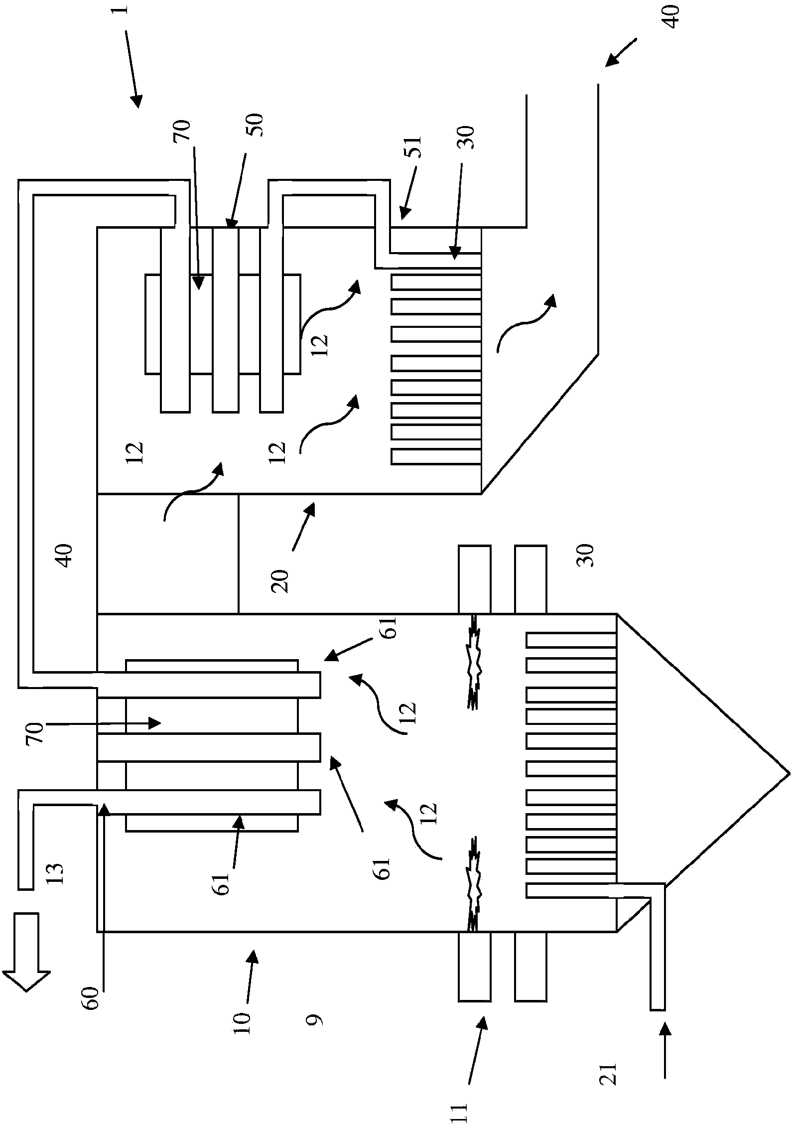 A steam boiler comprising a radiation element