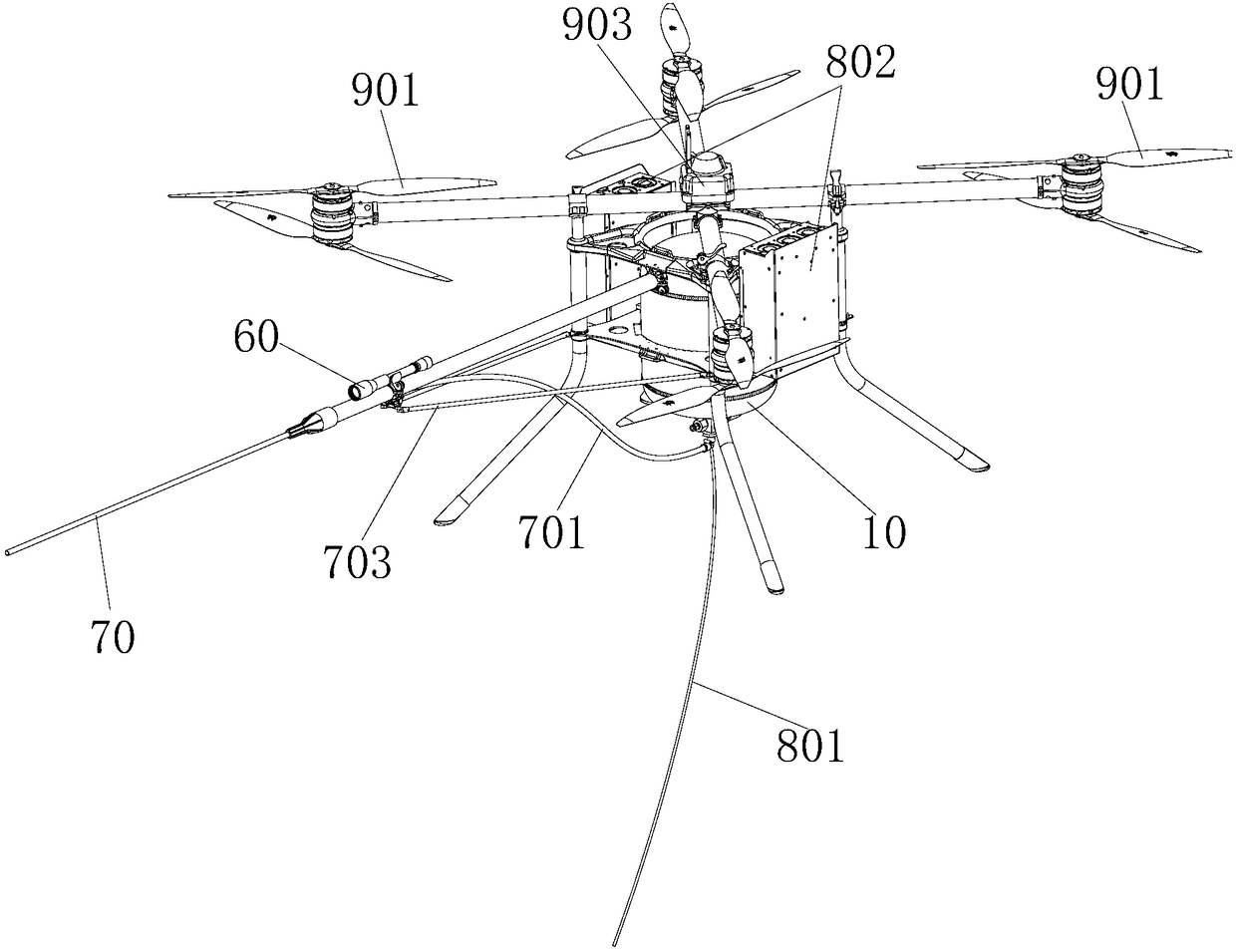 Mooring power supply dry powder firefighting unmanned aerial vehicle