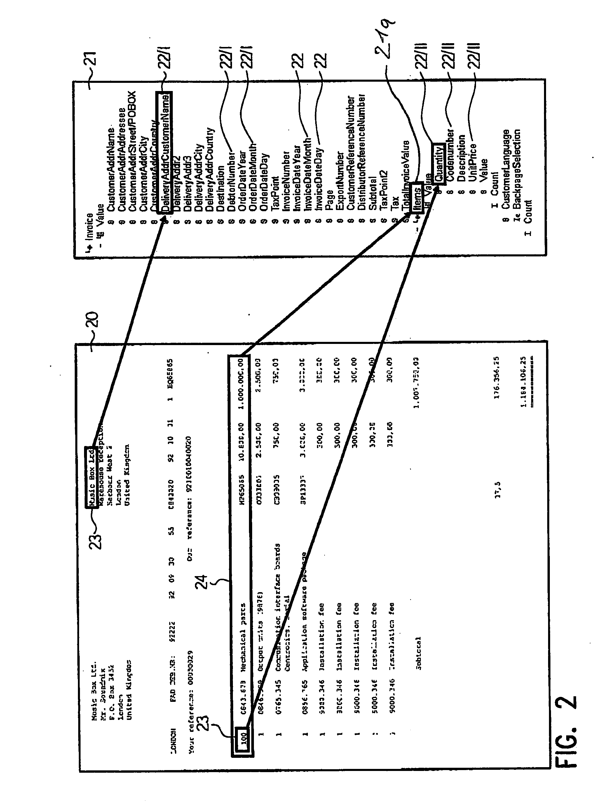 Method and computer program product for conversion of an input document data stream with one or more documents into a structured data file, and computer program product as well as method for generation of a rule set for such a method