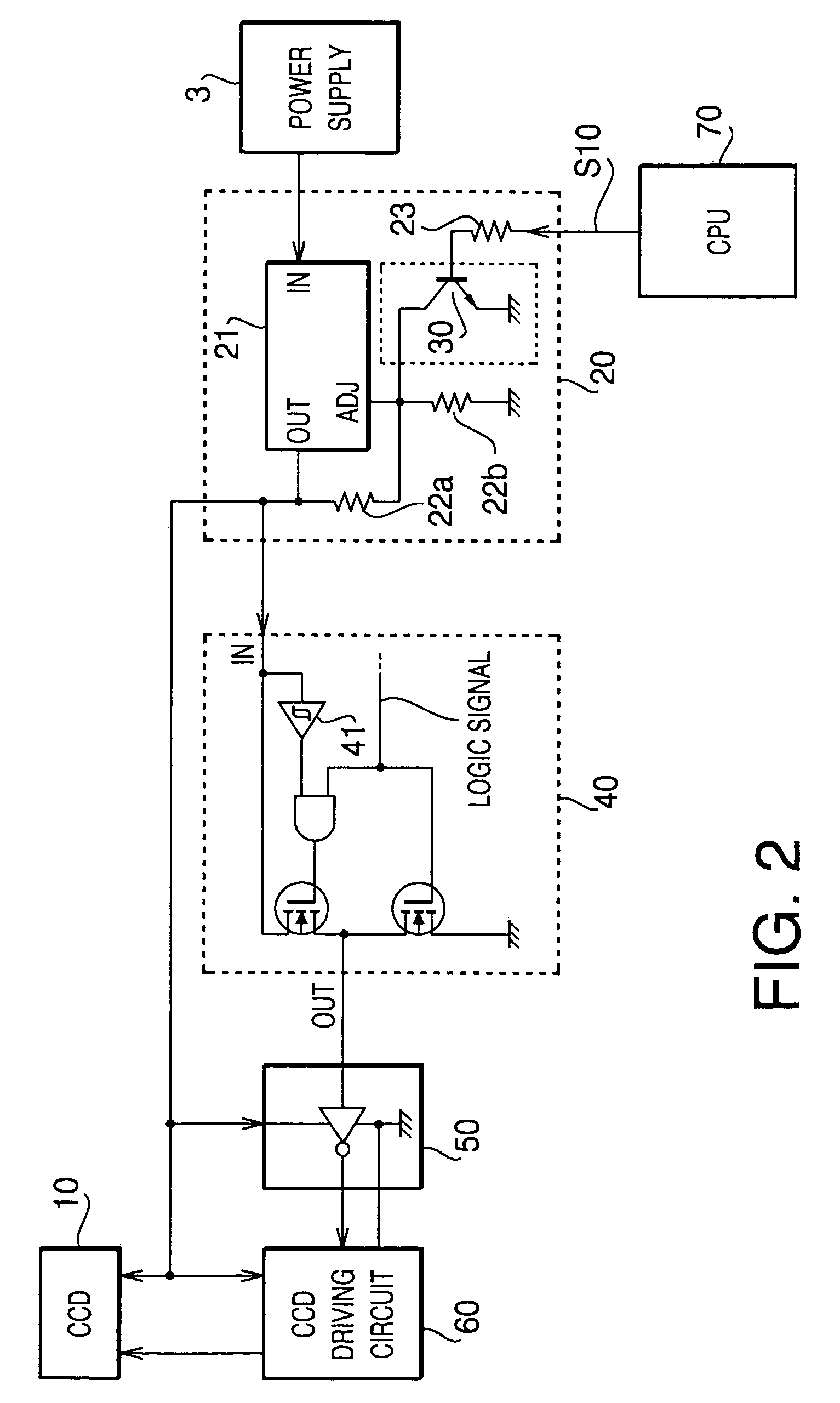 Electronic system for reducing power supply voltage
