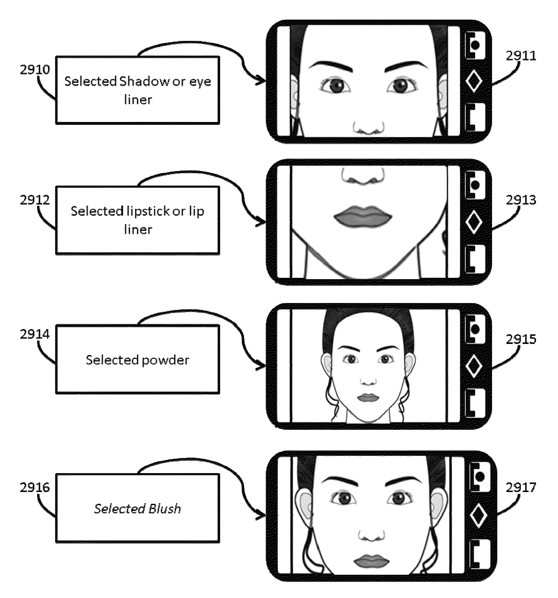 Method and system for make-up simulation on portable devices having digital cameras