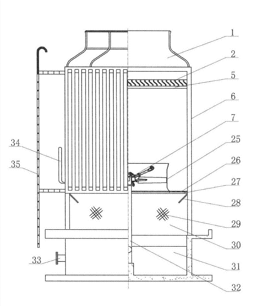 Water kinetic energy jet propulsion ventilation cooling tower